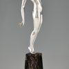 Sculpture en bronze Art deco femme nue au pigeon, message d’amour