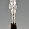 Art Deco bronzen sculptuur naakte vrouw met duif