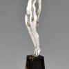 Sculpture en bronze Art deco femme nue au pigeon, message d’amour