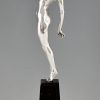 Art Deco bronze sculpture of a nude with dove, message of love