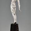 Sculpture en bronze Art deco femme nue au pigeon, message d’amour