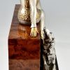 Art Deco bronze sculpture seated lady with borzoi dog