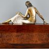 Art Deco bronze sculpture seated lady with borzoi dog