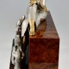 Art Deco bronze sculpture seated lady with borzoi dog