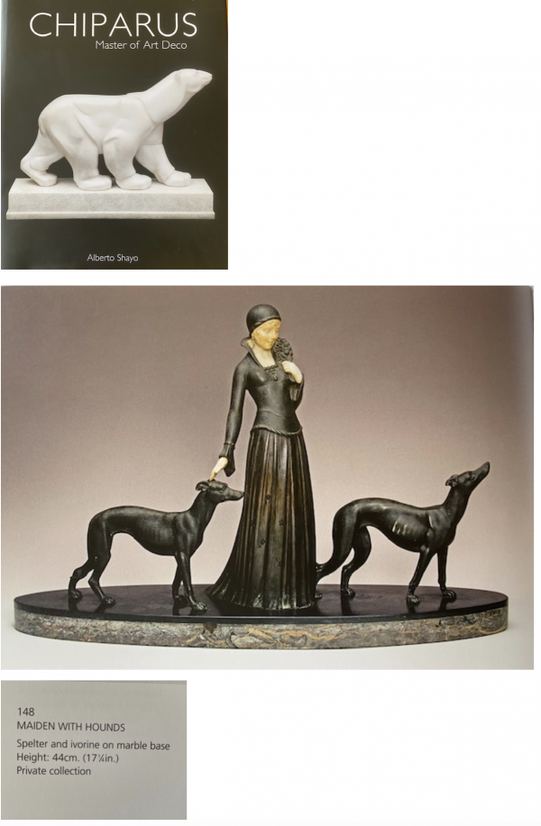 Art Deco Skulptur Frau mit Windhunden