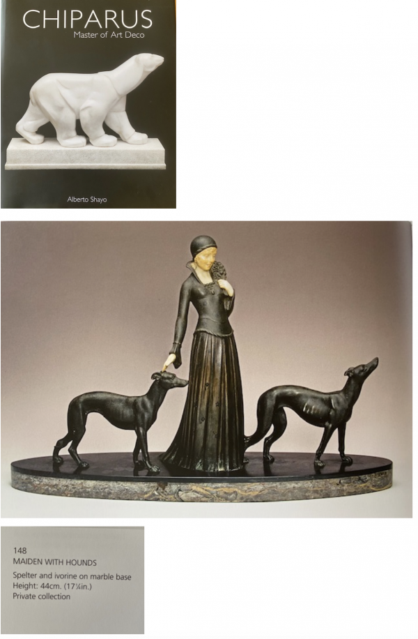 Art Deco sculpture lady with greyhound dogs