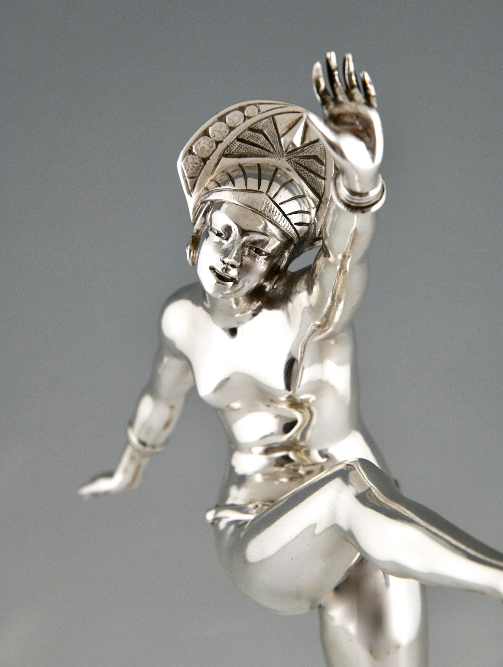 Art Deco silvered bronze sculpture of a nude dancer