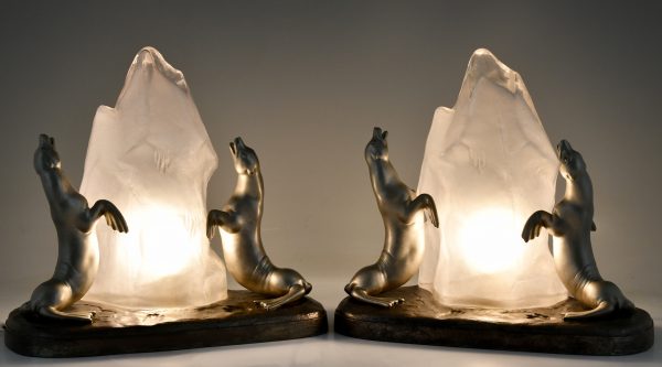 Art Deco Carvin seal lamps pair
