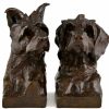 Art Deco sculpture serre livres bronze buste de chiens terriers