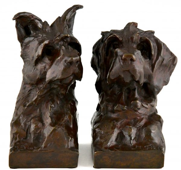 Art Deco Bronze Skulptur Buchstützen Hund Terrier