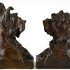 Art Deco sculpture serre livres bronze buste de chiens terriers