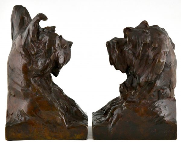 Art Deco Bronze Skulptur Buchstützen Hund Terrier