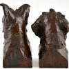 Art Deco sculpture serre livres bronze buste de chiens terriers