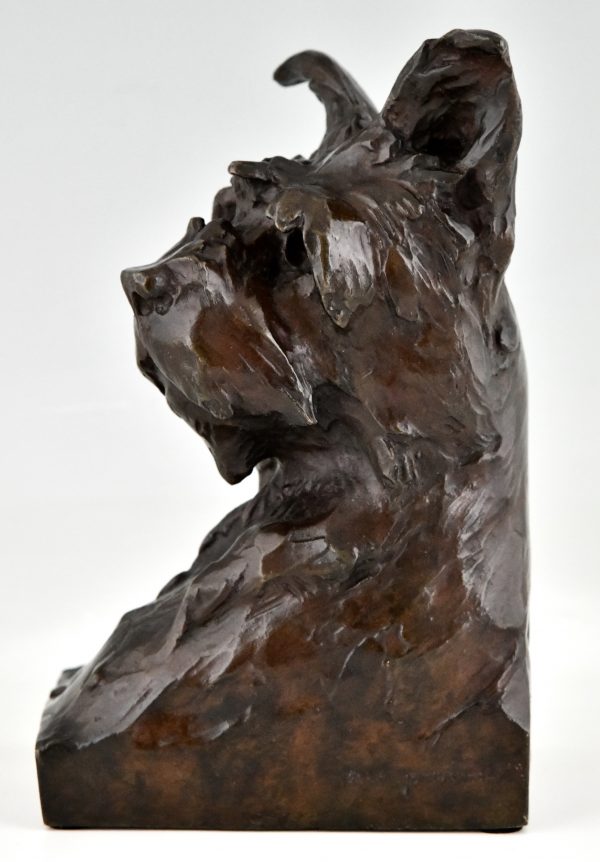 Art Deco Bronze Skulptur Buchstützen Hund Terrier