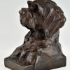 Art Deco Bronze Skulptur Buchstützen Hund Terrier