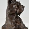 Art Deco sculpture serre livres bronze buste de chiens terriers