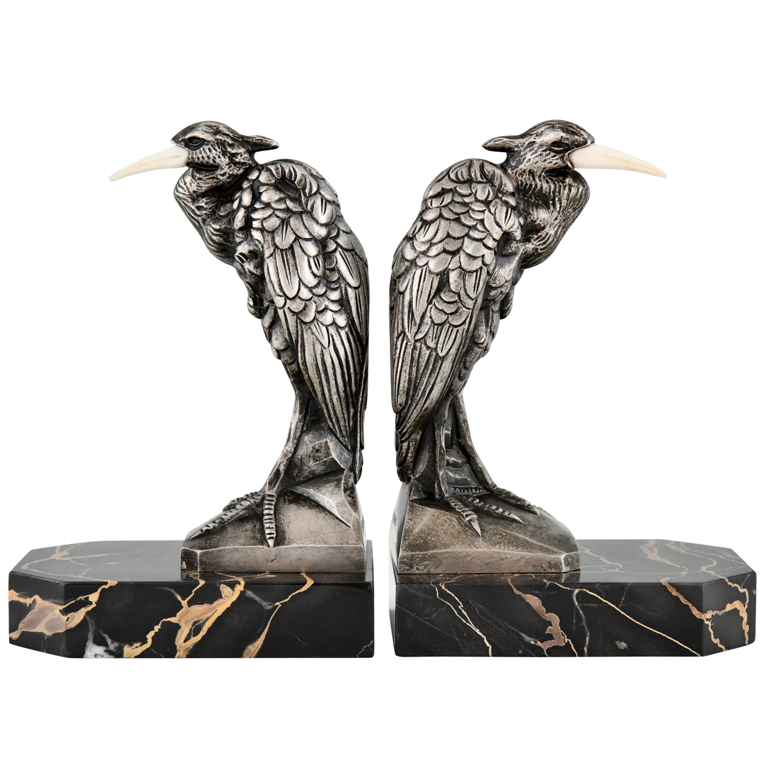 Art Deco serre livres en bronze hérons Art Deco bronze heron bookends Manin