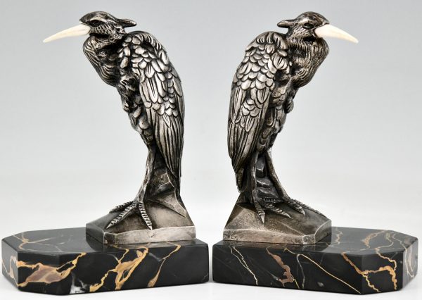 Art Deco bronze heron bookends Manin