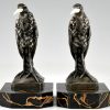 Art Deco bronzen boekensteunen met reigers