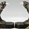 Art Deco bronzen boekensteunen met reigers