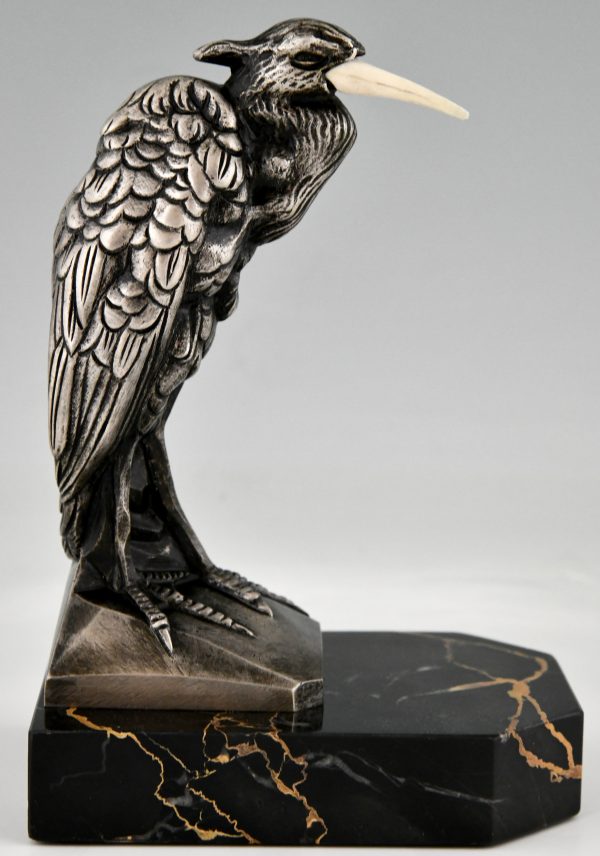 Art Deco bronzen boekensteunen met reigers