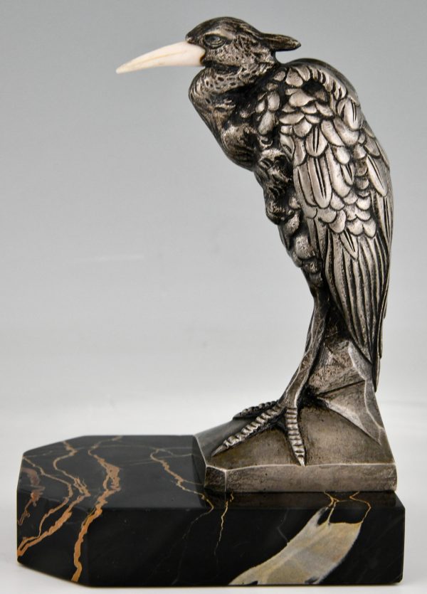 Art Deco bronzen boekensteunen met reigers