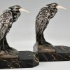 Art Deco bronzen boekensteunen met reigers