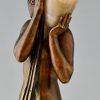 Art Deco bronze lamp sculpture draped nude holding a vase