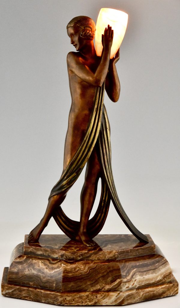 Art Deco bronze lamp nude Laurel