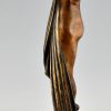 Art Deco bronze lamp sculpture draped nude holding a vase