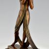 Art Deco bronze lamp sculpture draped nude holding a vase