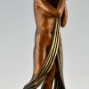 Art Deco bronze lamp sculpture draped nude holding a vase