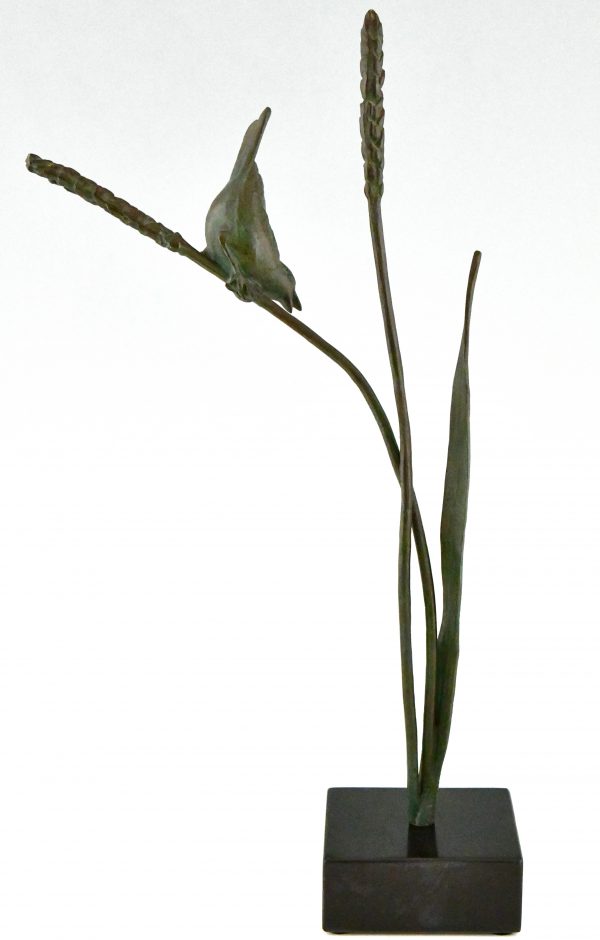 Art Deco bronzen sculptuur vogel op korenaar