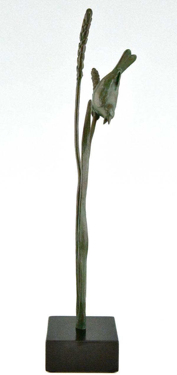 Art Deco bronzen sculptuur vogel op korenaar