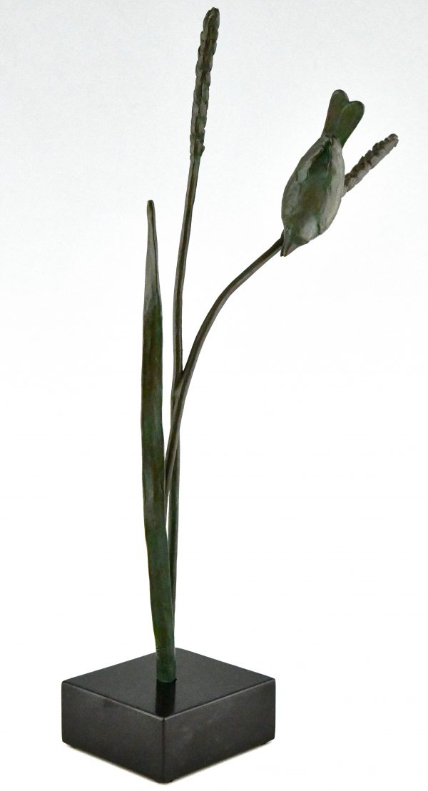 Art Deco sculpture en bronze oiseau sur épi de blé