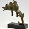 Art-Deco-Skulptur zwei Vögel auf einem Ast.
