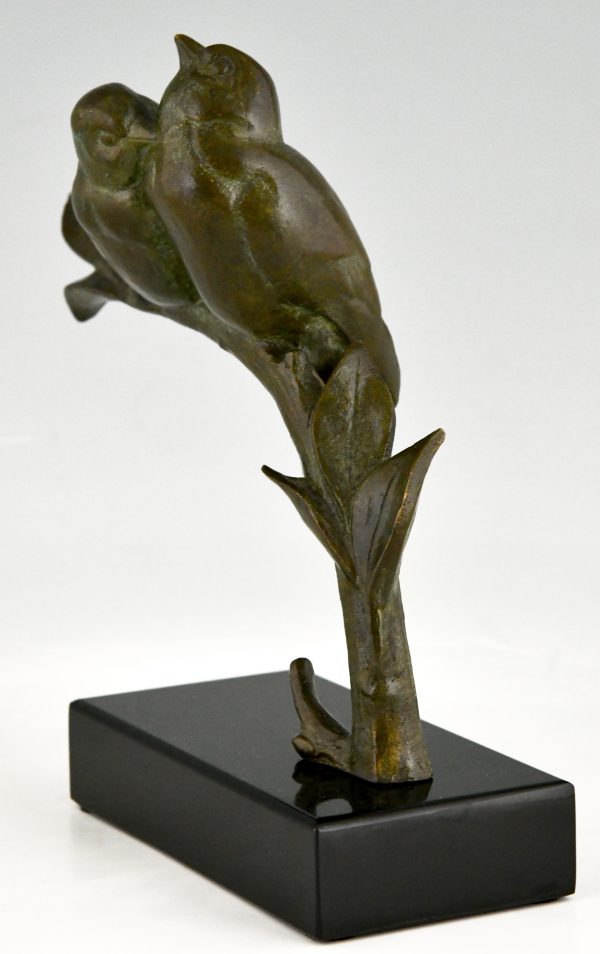 Art Deco bronze sculpture two birds on a branch