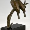 Art Deco bronze sculpture two birds on a branch