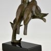 Art Deco bronze sculpture two birds on a branch