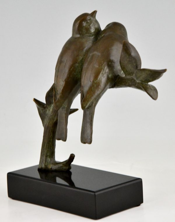 Art Deco bronze sculpture two birds on a branch