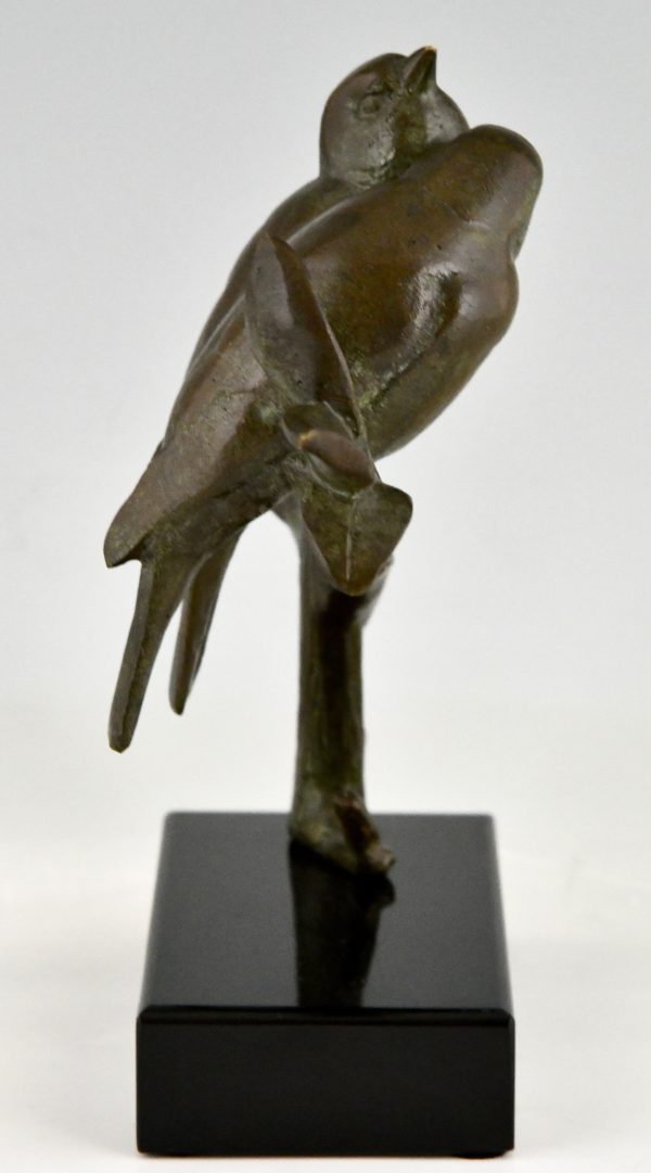 Art Deco bronze sculpture two birds on a branch