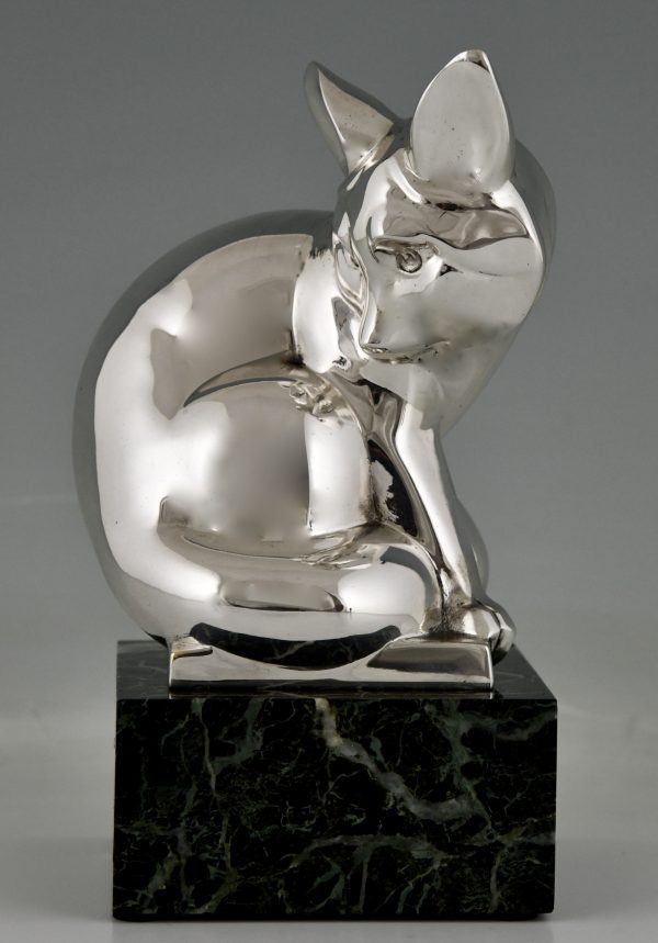 Art Deco silvered bronze sculpture of a fox