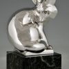 Art Deco silvered bronze sculpture of a fox