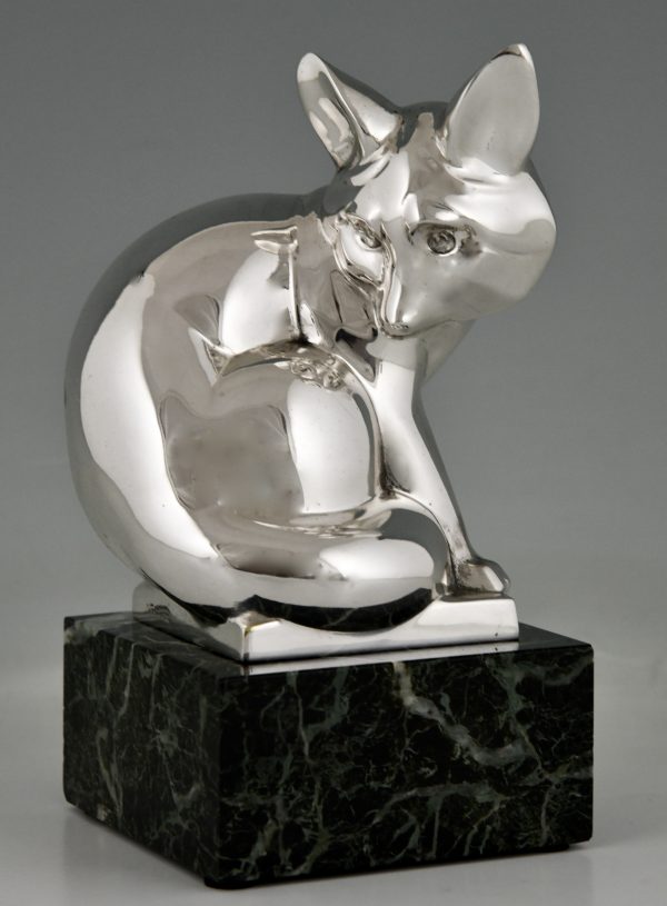 Art Deco silvered bronze sculpture of a fox