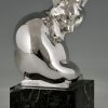 Art Deco silvered bronze sculpture of a fox