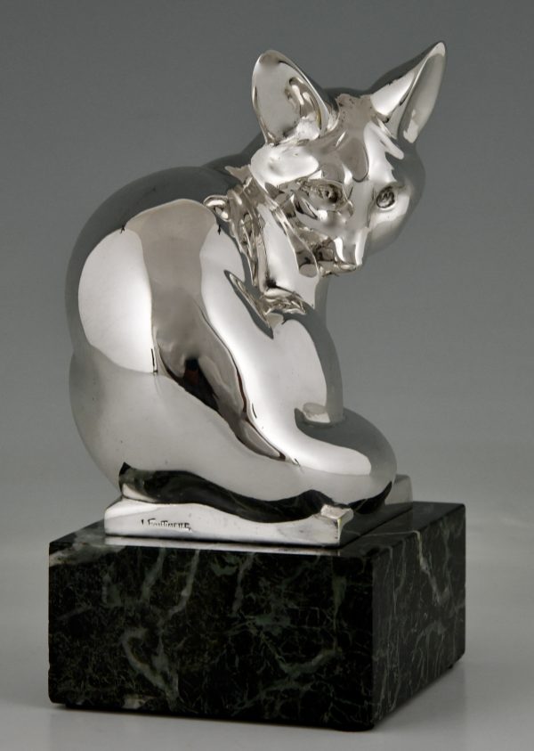 Art Deco silvered bronze sculpture of a fox