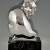 Art Deco silvered bronze sculpture of a fox