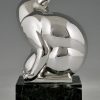 Art Deco silvered bronze sculpture of a fox