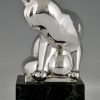 Art Deco silvered bronze sculpture of a fox