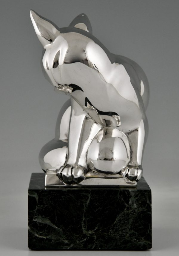 Art Deco silvered bronze sculpture of a fox